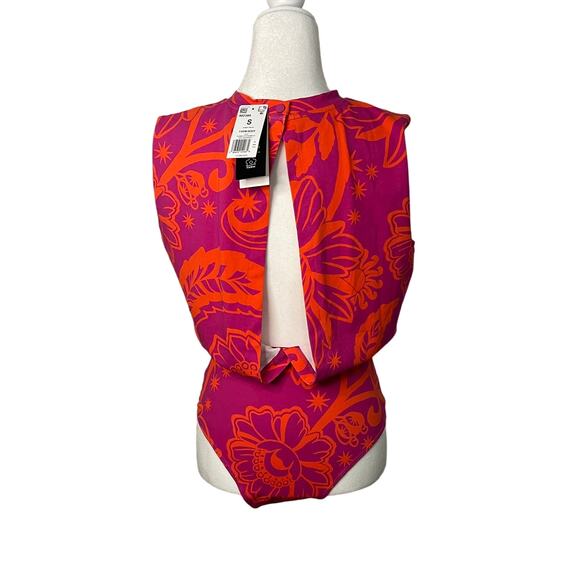 NWT Women's Farm Rio X Adidas Pink and Orange Tropical print body suit - Small - Picture 6 of 10
